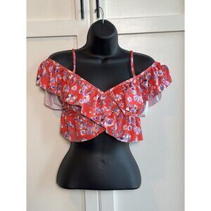 H&M Floral Criss Cross Ruffle Bikini Swim Top Size 10